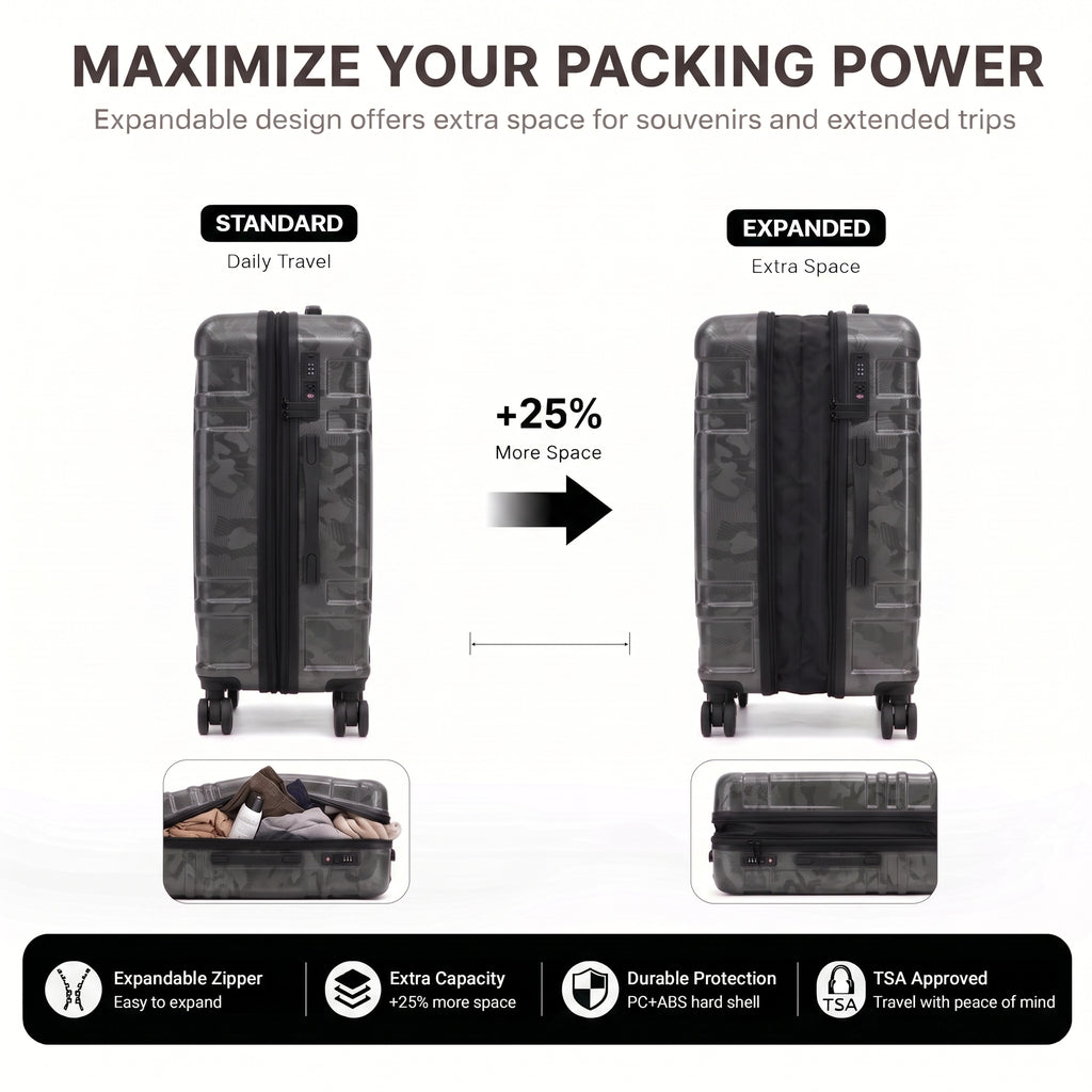 Rosamo 5-Piece Luggage Set,Expandable Hardside Spinner Suitcases with TSA Lock,20/24/28 Inch Lightweight Suitcase,Sports Handbags and Toiletries Bags