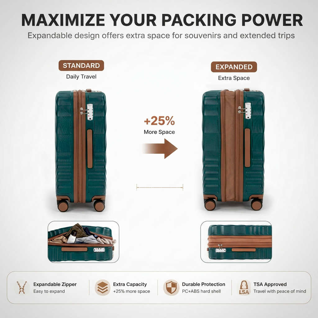 Rosamo 6 Piece Hardshell Luggage Set, Lightweight Expandable Suitcases with Spinner Wheels, TSA Lock, Durable ABS Luggage Sets for Travel,Dark Green