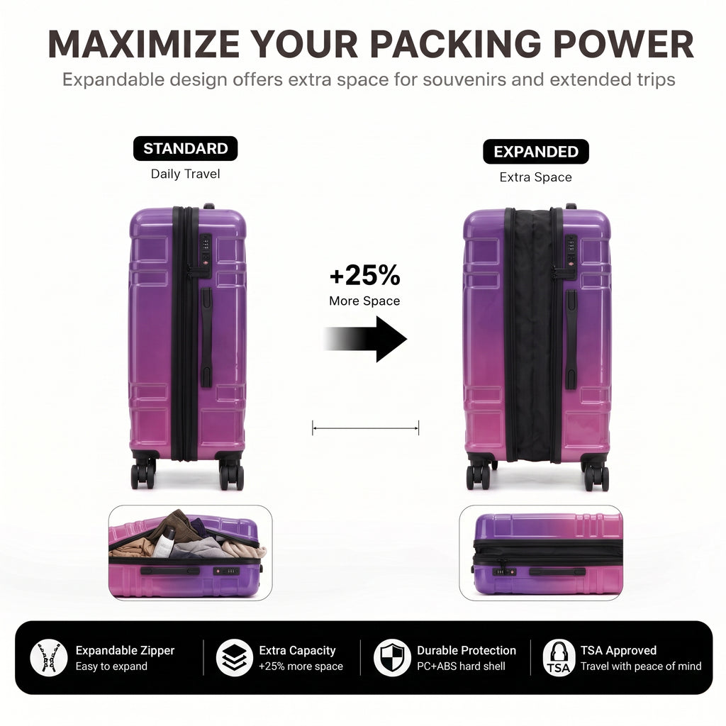 Rosamo 5-Piece Luggage Set,Expandable Hardside Spinner Suitcases with TSA Lock,20/24/28 Inch Lightweight Suitcase,Sports Handbags and Toiletries Bags