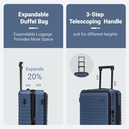 Rosamo 3-Piece Luggage Set, 20" Front Open Carry-on Hardside Suitcase with Spinner Wheels, Travel Backpack & Toiletry Bag,Expandable Luggage for Business & Trips,DarkBlue