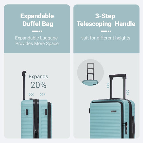 Rosamo 3-Piece Luggage Set, 20" Front Open Carry-on Hardside Suitcase with Spinner Wheels, Travel Backpack & Toiletry Bag,Expandable Luggage for Business & Trips,Tiffany Blue