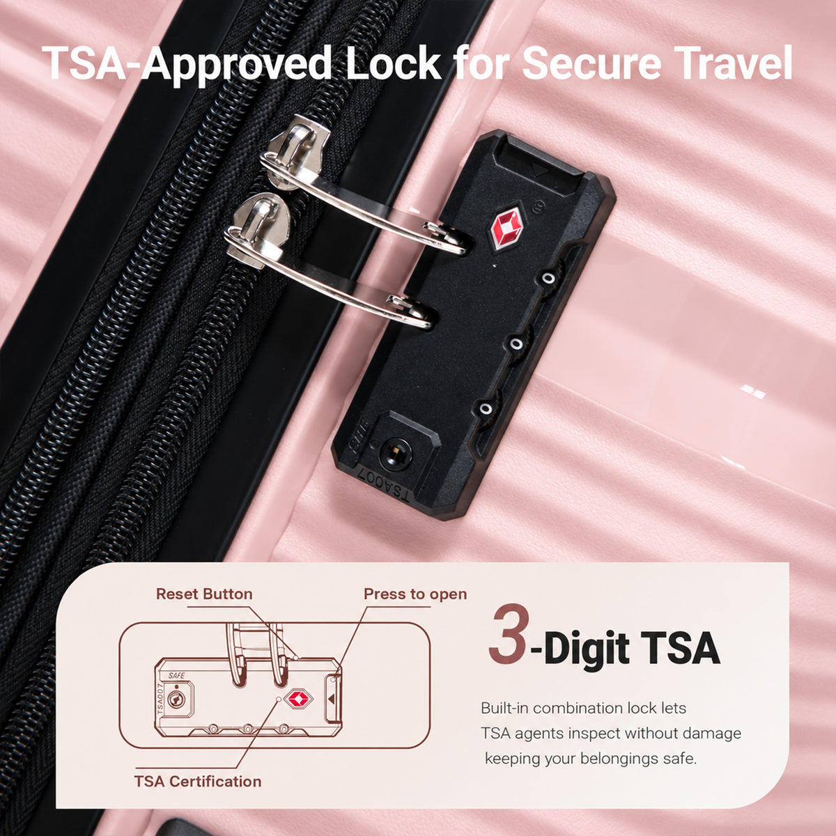 Rosamo 4 Piece Expandable Luggage Set,with TSA Lock and Swivel Wheels,PP Material Anti Fall and Anti Crack Lightweight Suitcase Set