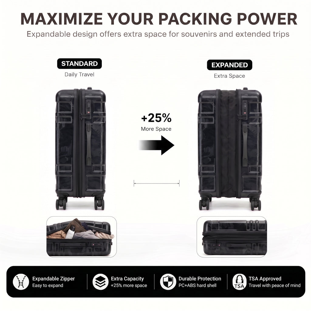 Rosamo 5-Piece Luggage Set,Expandable Hardside Spinner Suitcases with TSA Lock,20/24/28 Inch Lightweight Suitcase,Sports Handbags and Toiletries Bags