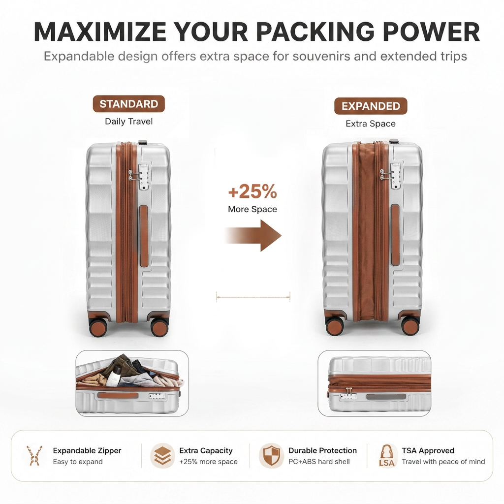 Rosamo 6 Piece Hardshell Luggage Set, Lightweight Expandable Suitcases with Spinner Wheels, TSA Lock, Durable ABS Luggage Sets for Travel,Silver