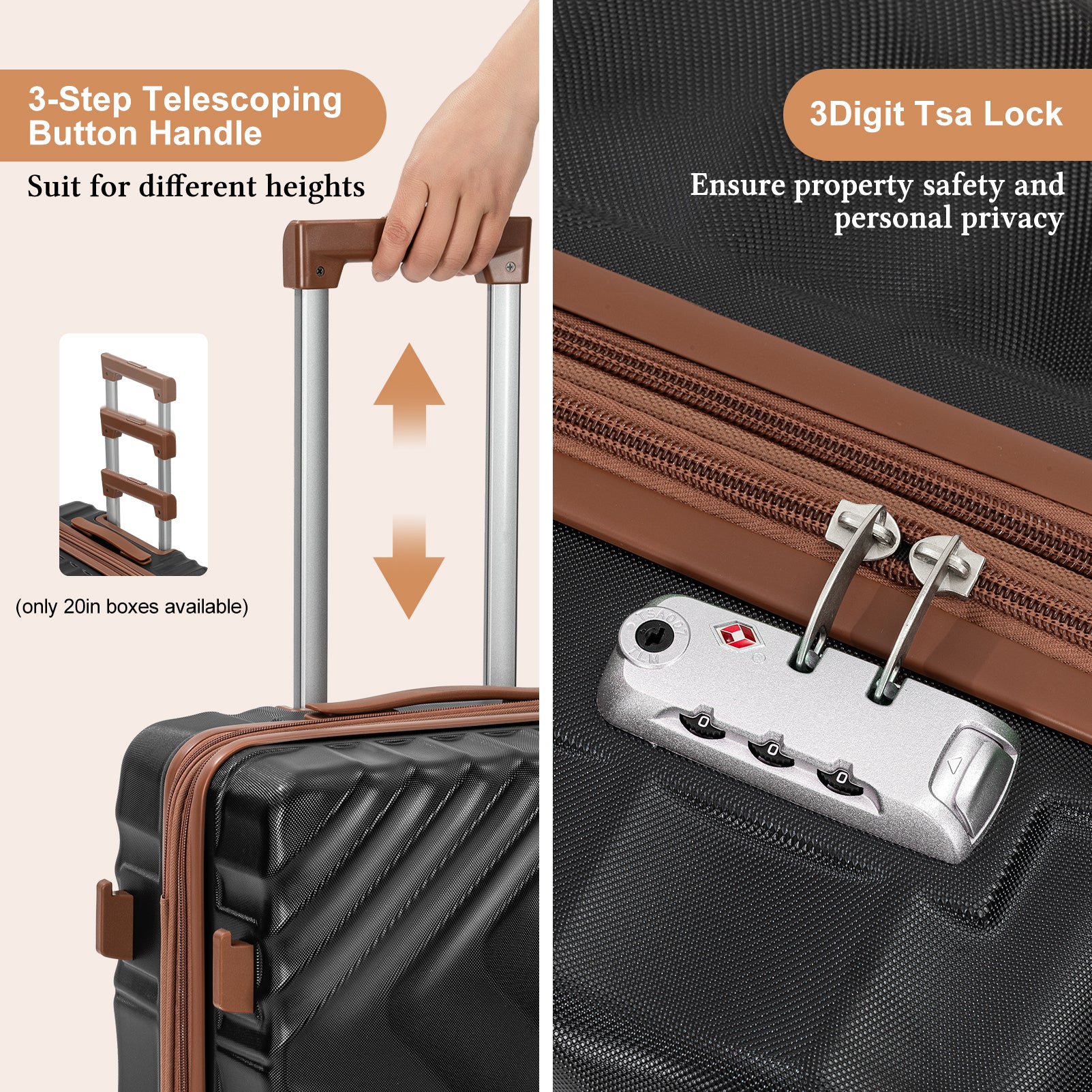 Rosamo 5 Piece 20/24/28 Inch Hardside Luggage Set, Expandable Suitcase with Spinner Wheels & TSA Lock, Carry on Luggage Set with Travel Bags