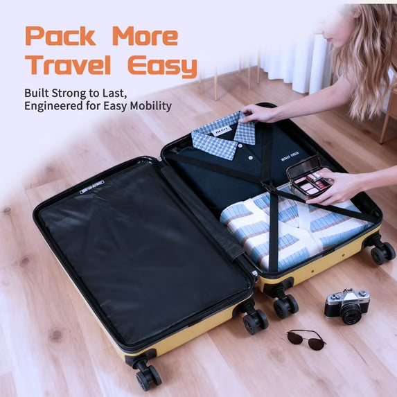 Rosamo Luggage Sets 3 Piece, HardsideTravel Suitcase with Spinner Wheels 20/24/28" , Carry on Luggage with TSA Lock(Yellow)