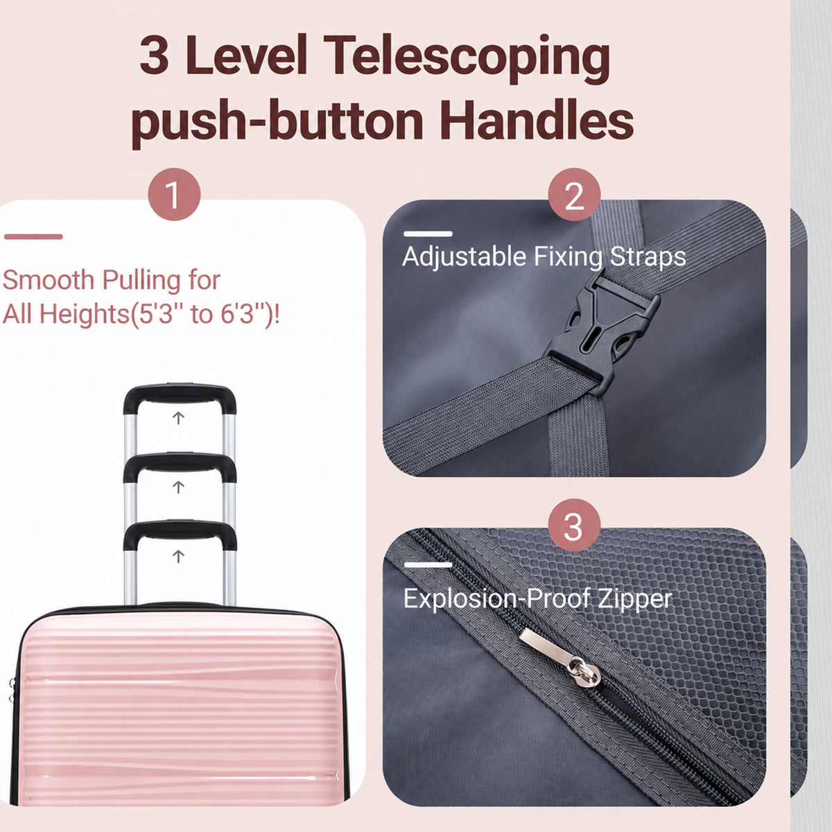 Rosamo 4 Piece Expandable Luggage Set,with TSA Lock and Swivel Wheels,PP Material Anti Fall and Anti Crack Lightweight Suitcase Set
