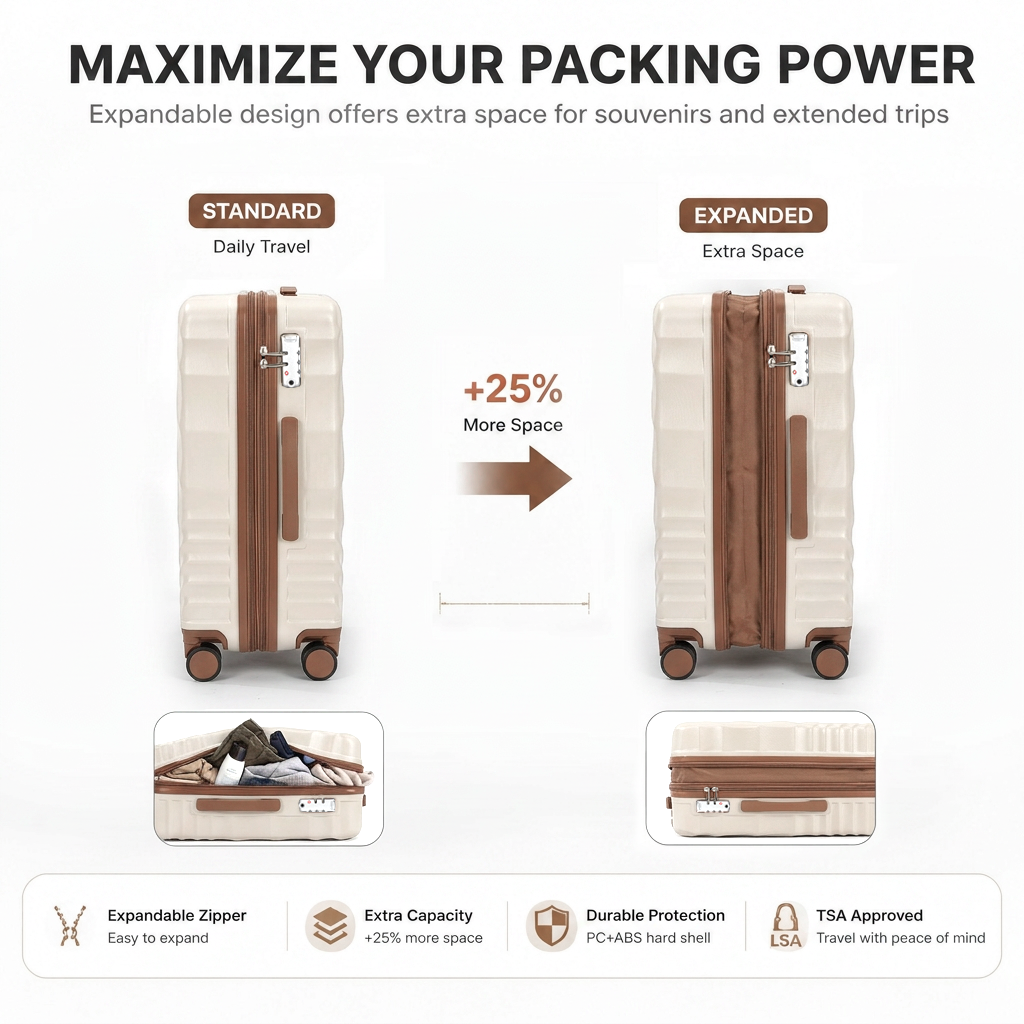 Rosamo 6 Piece Hardshell Luggage Set, Lightweight Expandable Suitcases with Spinner Wheels, TSA Lock, Durable ABS Luggage Sets for Travel,Beige