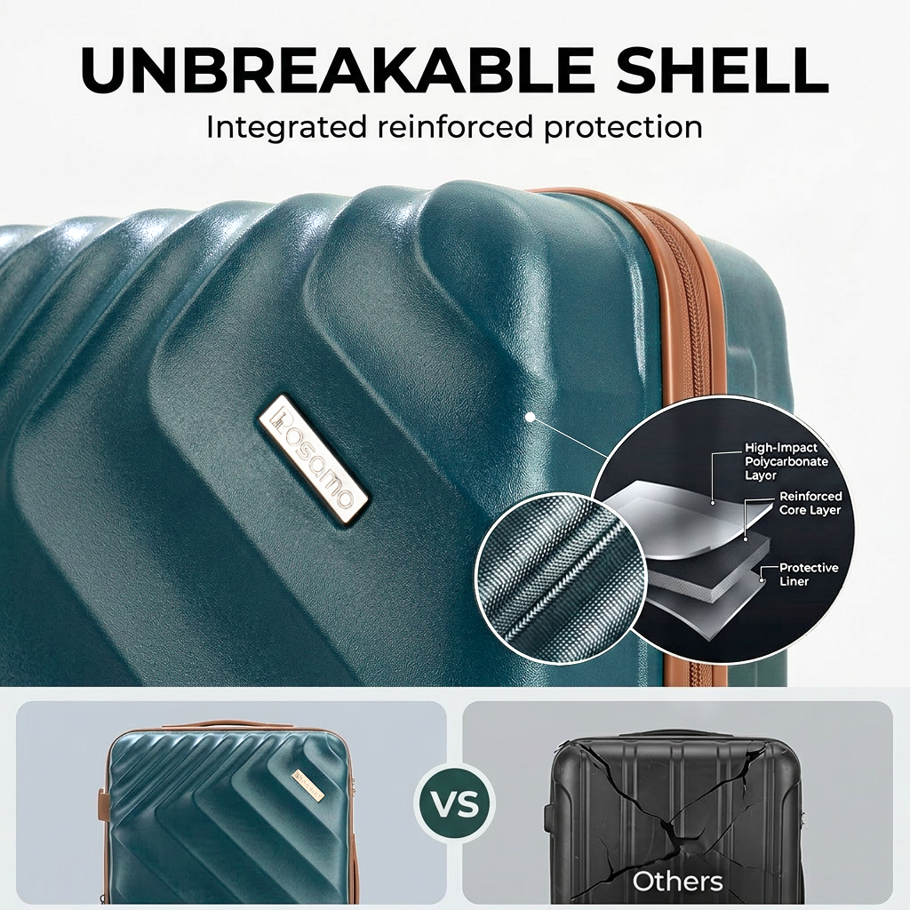 Rosamo 3-Piece 20 inch Hardside Luggage Set, Carry on Suitcase with Spinner Wheels & TSA Lock, Travel Backpack with USB & Type-C Charging Port, Toiletry Bag, Dark Green