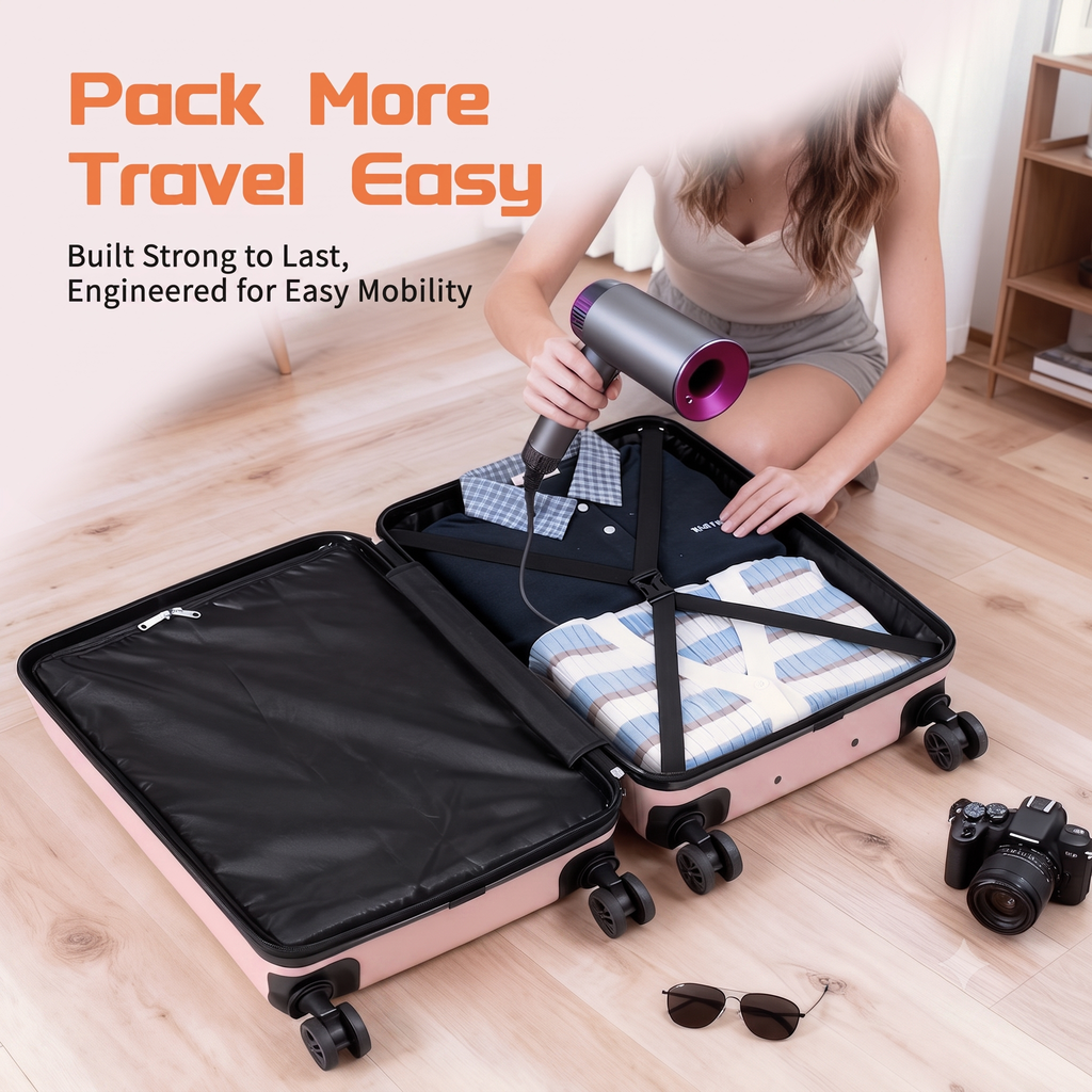 Rosamo Luggage Sets 3 Piece, HardsideTravel Suitcase with Spinner Wheels 20/24/28" , Carry on Luggage with TSA Lock(Pink)
