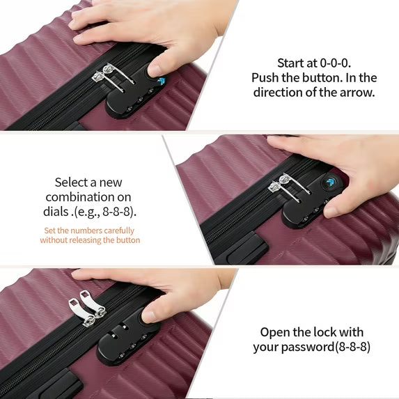 Rosamo Luggage Sets 3 Piece, HardsideTravel Suitcase with Spinner Wheels 20/24/28" , Carry on Luggage with TSA Lock(Red)