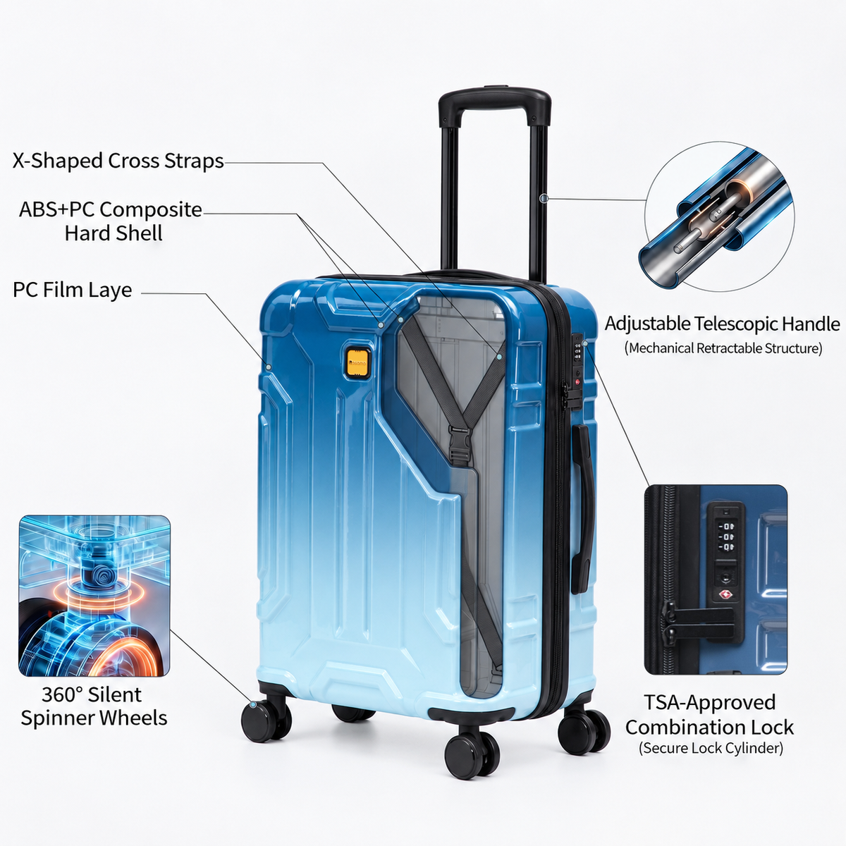 Rosamo 5-Piece Luggage Set,Expandable Hardside Spinner Suitcases with TSA Lock,20/24/28 Inch Lightweight Suitcase,Sports Handbags and Toiletries Bags