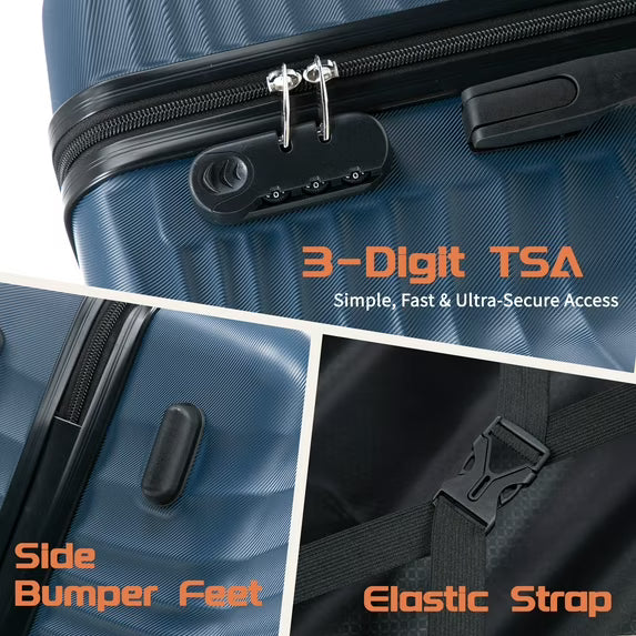 Rosamo Luggage Sets 3 Piece, HardsideTravel Suitcase with Spinner Wheels 20/24/28" , Carry on Luggage with TSA Lock(DarkBlue)