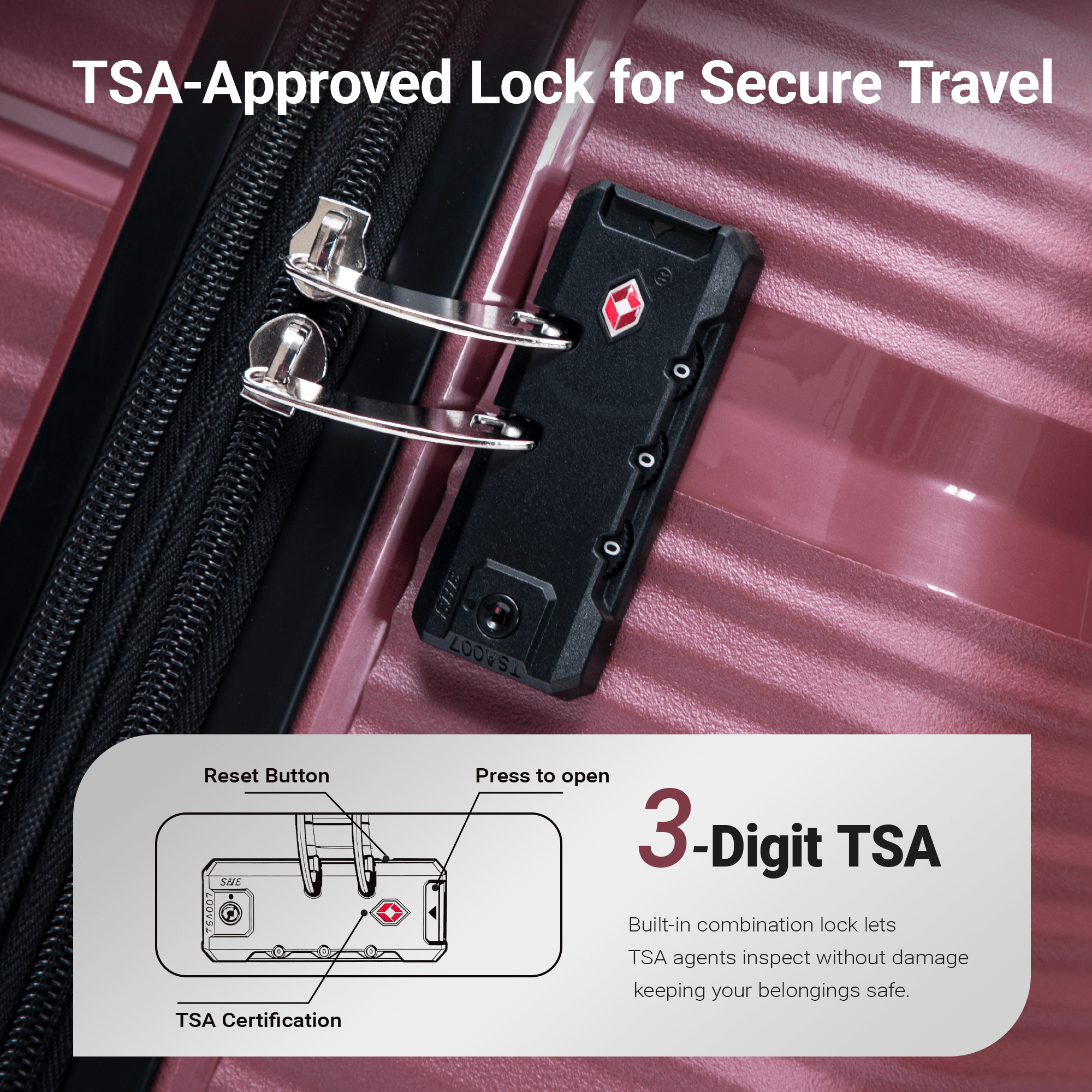 Rosamo 4-Piece Hardside Luggage Set, Expandable Rotating Luggage Compartment With TSA Lock, Lightweight Rolling Luggage Set