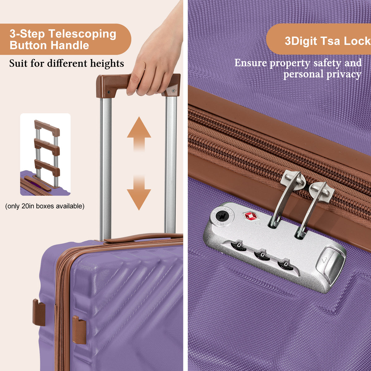 Rosamo 6 Piece Hardshell Luggage Set, Lightweight Expandable Suitcases with Spinner Wheels, TSA Lock, Durable ABS Luggage Sets for Travel,Purple