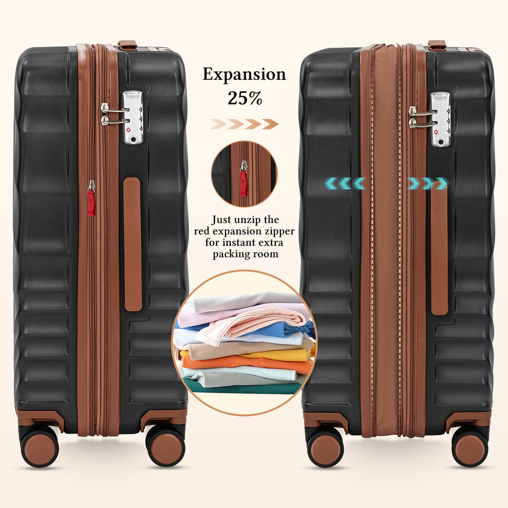 Rosamo 6 Piece Hardshell Luggage Set, Lightweight Expandable Suitcases with Spinner Wheels, TSA Lock, Durable ABSLuggage Sets for Travel；Black