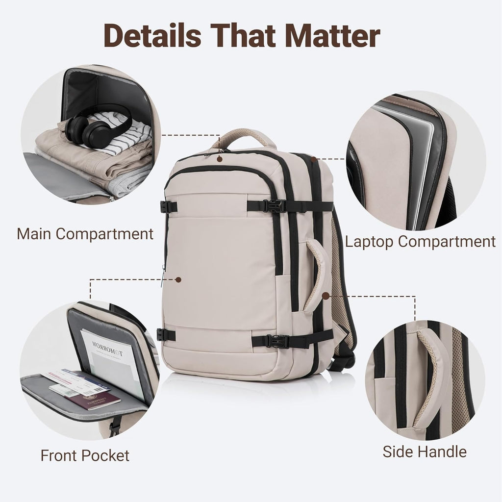 Rosamo 3-Piece Luggage Set, 20" Front Open Carry-on Hardside Suitcase with Spinner Wheels, Travel Backpack & Toiletry Bag,Expandable Luggage for Business & Trips,Beige