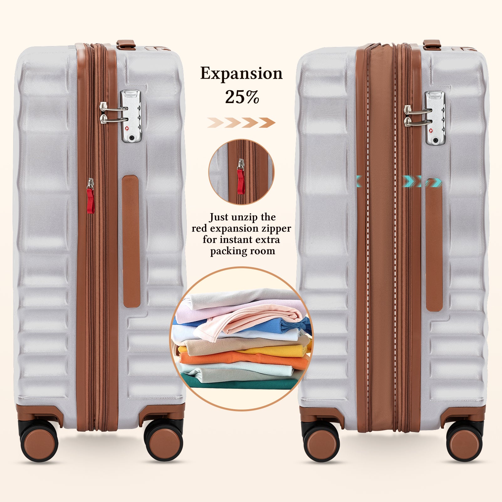 Rosamo 6 Piece Hardshell Luggage Set, Lightweight Expandable Suitcases with Spinner Wheels, TSA Lock, Durable ABSLuggage Sets for Travel；Silver