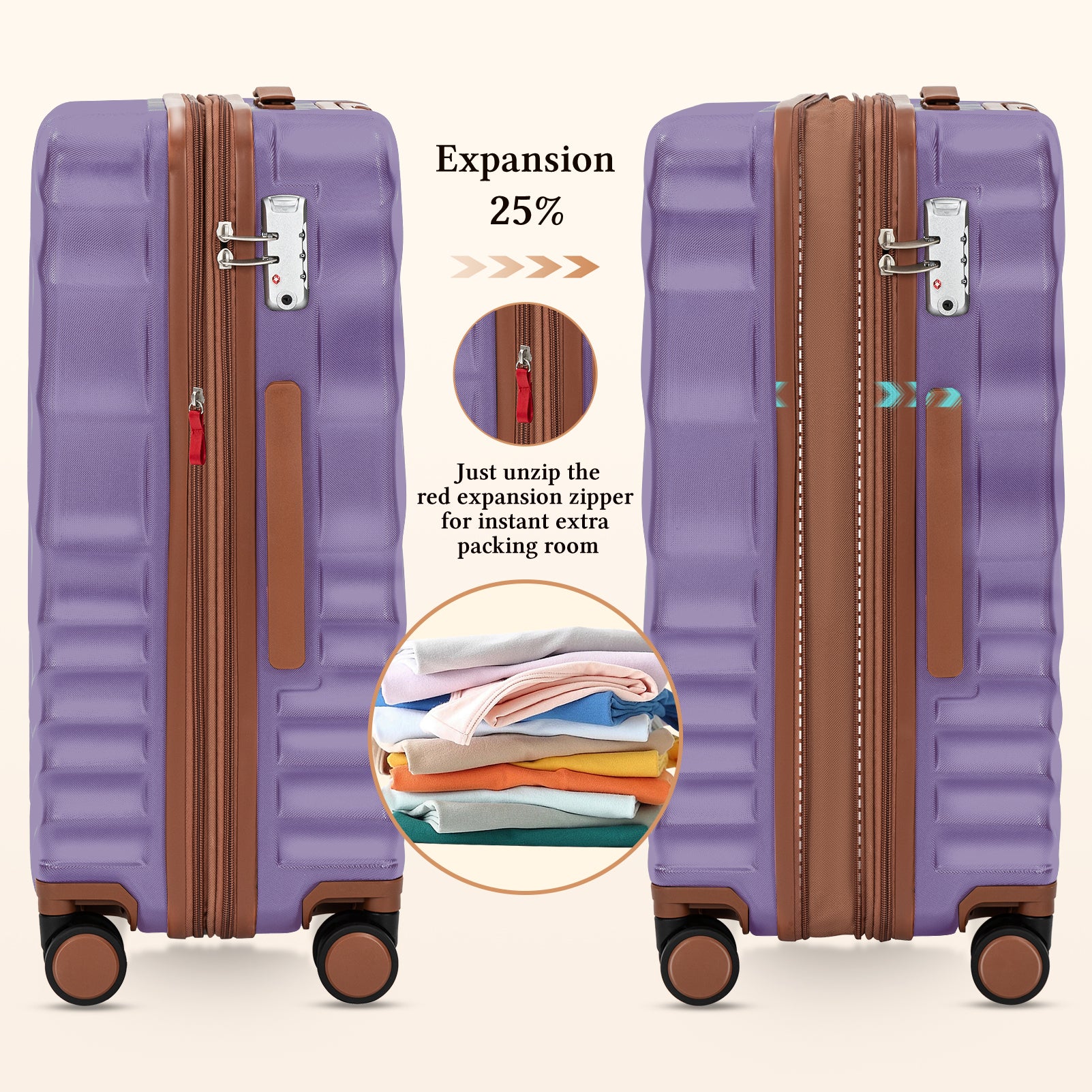 Rosamo 6 Piece Hardshell Luggage Set, Lightweight Expandable Suitcases with Spinner Wheels, TSA Lock, Durable ABSLuggage Sets for Travel；Purple