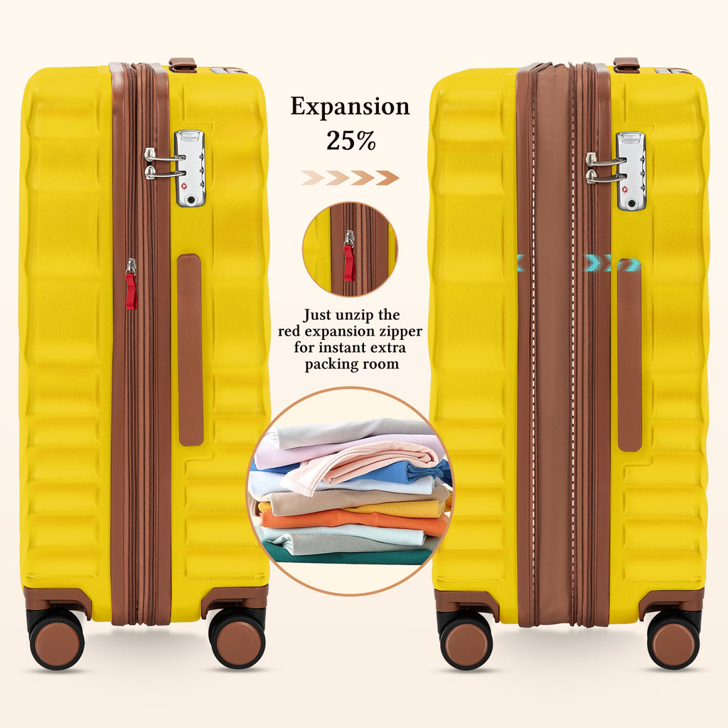 Rosamo 3-Piece 20 inch Hardside Luggage Set, Carry on Suitcase with Spinner Wheels & TSA Lock, Travel Backpack with USB & Type-C Charging Port, Toiletry Bag, Yellow