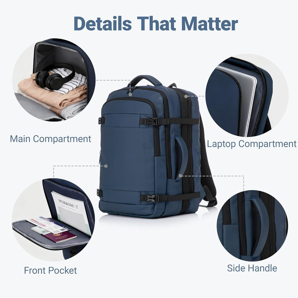 Rosamo 3-Piece Luggage Set, 20" Front Open Carry-on Hardside Suitcase with Spinner Wheels, Travel Backpack & Toiletry Bag,Expandable Luggage for Business & Trips,DarkBlue
