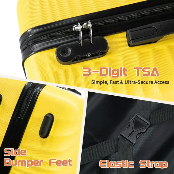 Rosamo Luggage Sets 3 Piece, HardsideTravel Suitcase with Spinner Wheels 20/24/28" , Carry on Luggage with TSA Lock(Yellow)