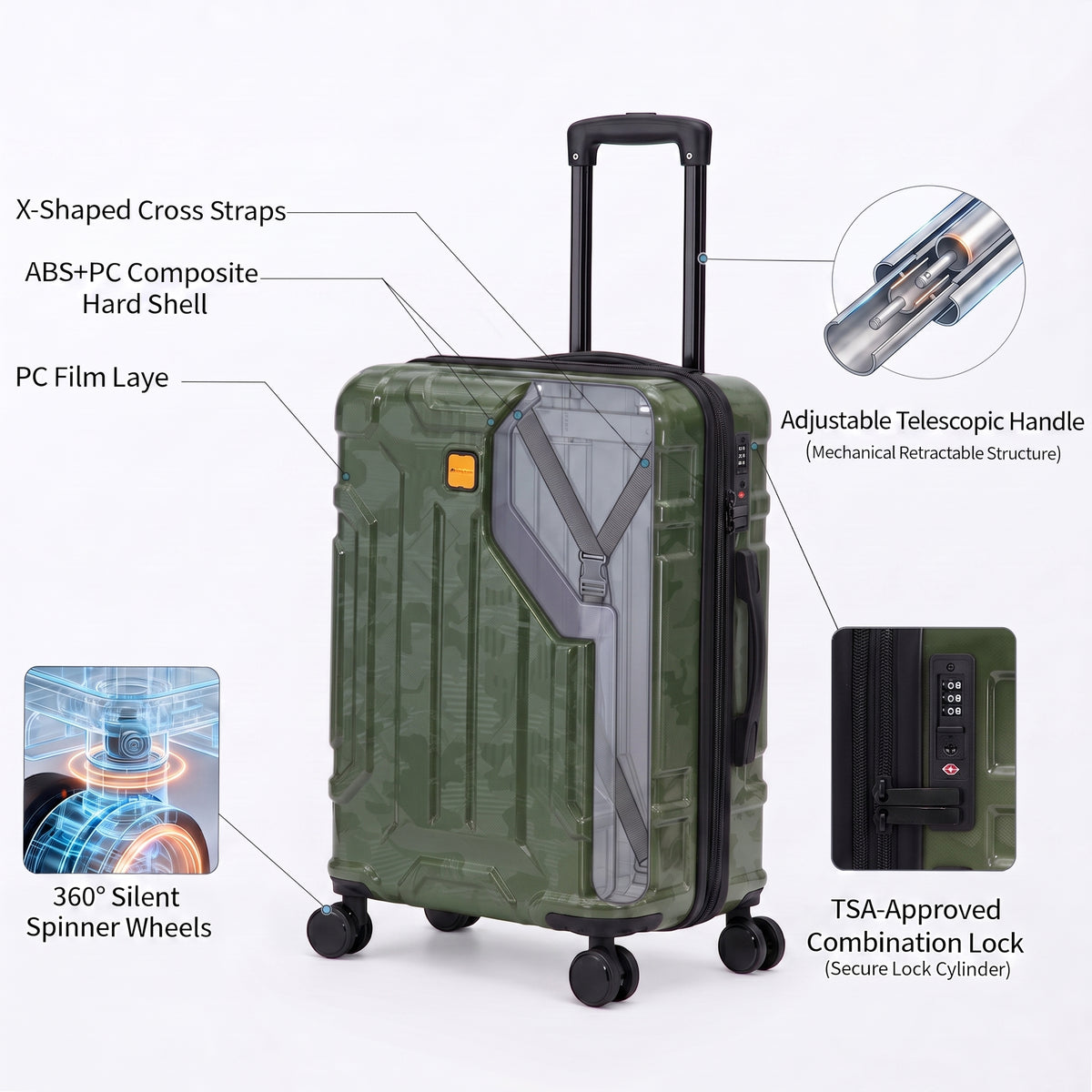 Rosamo 5-Piece Luggage Set,Expandable Hardside Spinner Suitcases with TSA Lock,20/24/28 Inch Lightweight Suitcase,Sports Handbags and Toiletries Bags