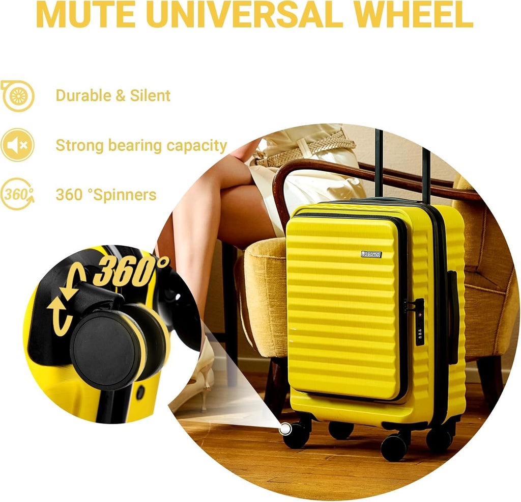 Rosamo 3-Piece Luggage Set, 20" Front Open Carry-on Hardside Suitcase with Spinner Wheels, Travel Backpack & Toiletry Bag,Expandable Luggage for Business & Trips,Yellow