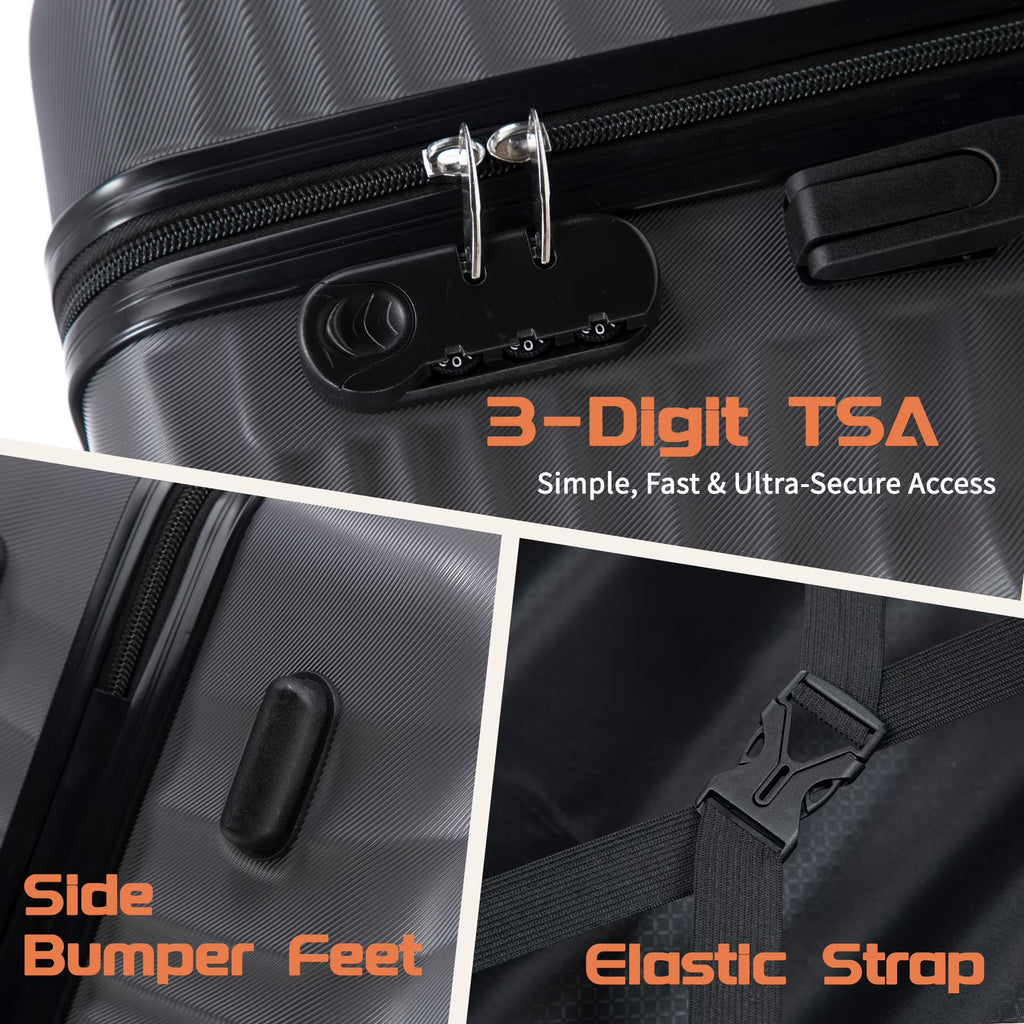 Rosamo Luggage Sets 3 Piece, HardsideTravel Suitcase with Spinner Wheels 20/24/28" , Carry on Luggage with TSA Lock(Grey)