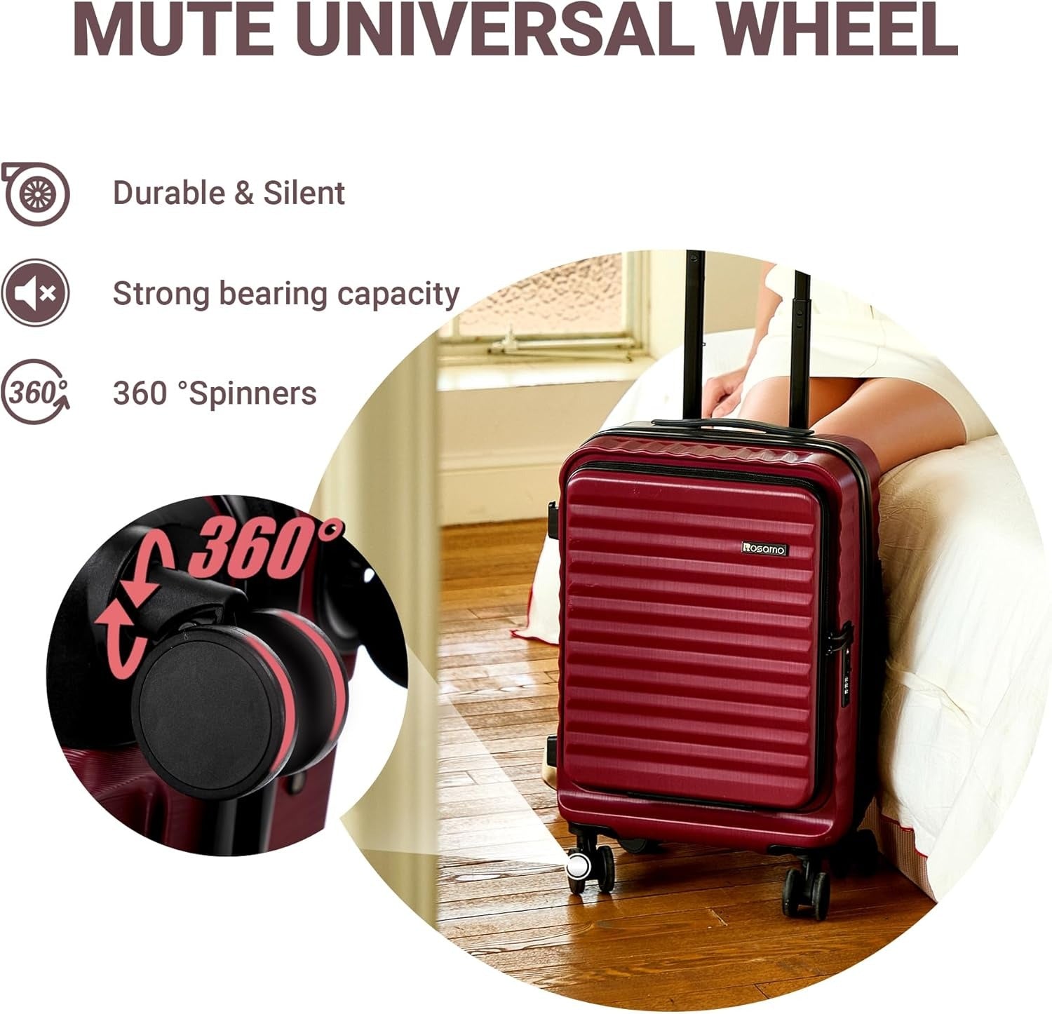 Rosamo 3-Piece Luggage Set, 20" Front Open Carry-on Hardside Suitcase with Spinner Wheels, Travel Backpack & Toiletry Bag,Expandable Luggage for Business & Trips,Red