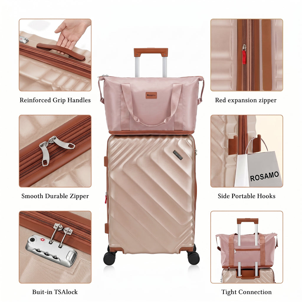 Rosamo 6 Piece Hardshell Luggage Set, Lightweight Expandable Suitcases with Spinner Wheels, TSA Lock, Durable ABSLuggage Sets for Travel；Pink