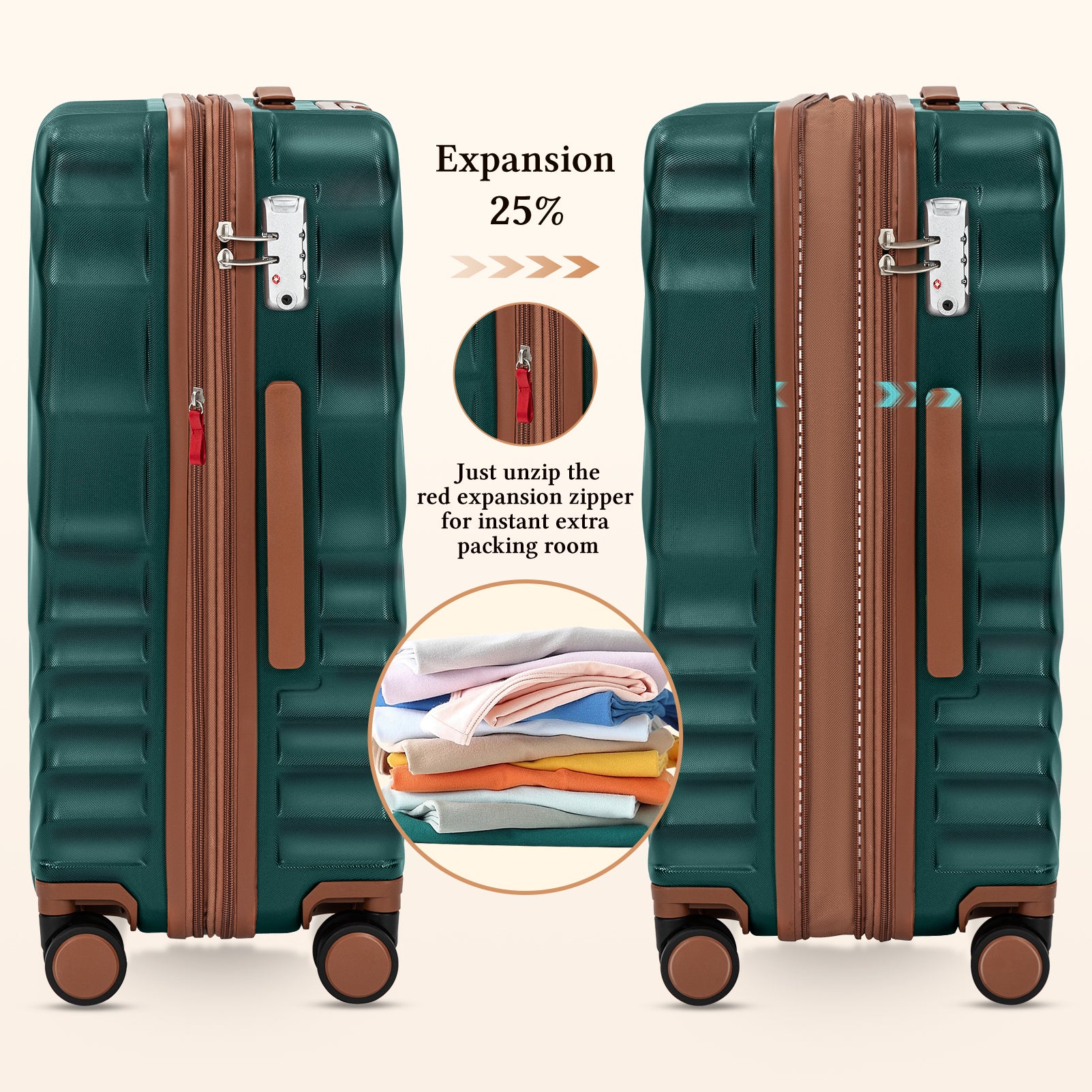 Rosamo 6 Piece Hardshell Luggage Set, Lightweight Expandable Suitcases with Spinner Wheels, TSA Lock, Durable ABSLuggage Sets for Travel；Dark Green
