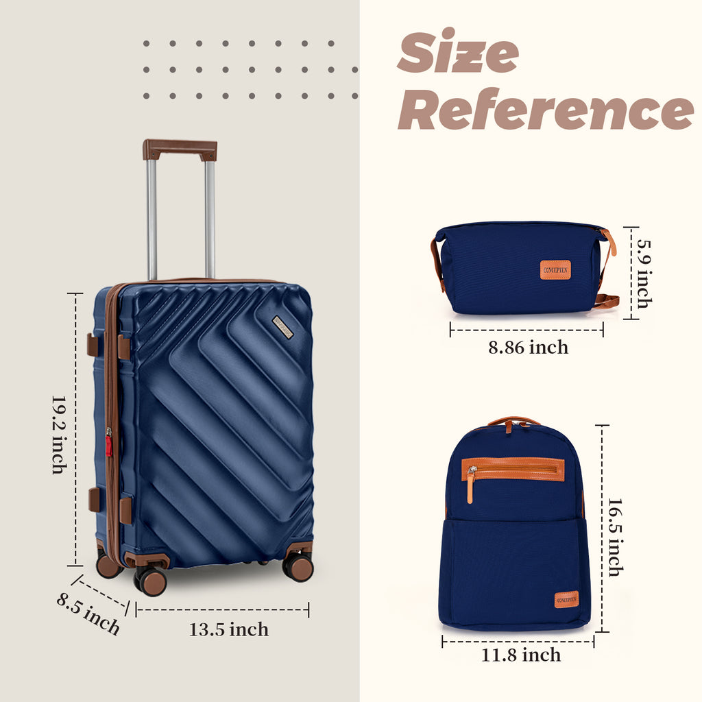 Rosamo 3-Piece 20 inch Hardside Luggage Set, Carry on Suitcase with Spinner Wheels & TSA Lock, Travel Backpack with USB & Type-C Charging Port, Toiletry Bag, Dark Blue