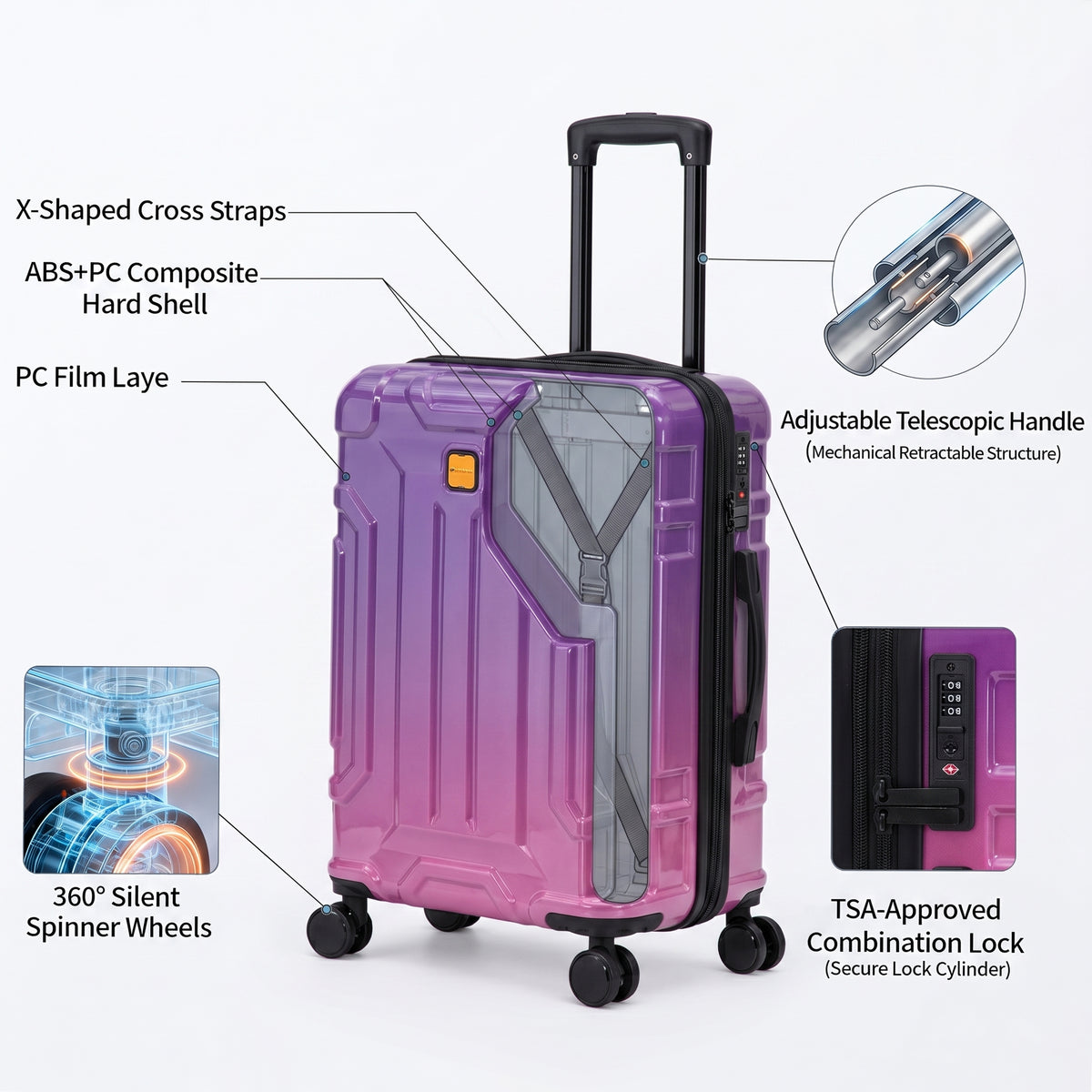 Rosamo 5-Piece Luggage Set,Expandable Hardside Spinner Suitcases with TSA Lock,20/24/28 Inch Lightweight Suitcase,Sports Handbags and Toiletries Bags