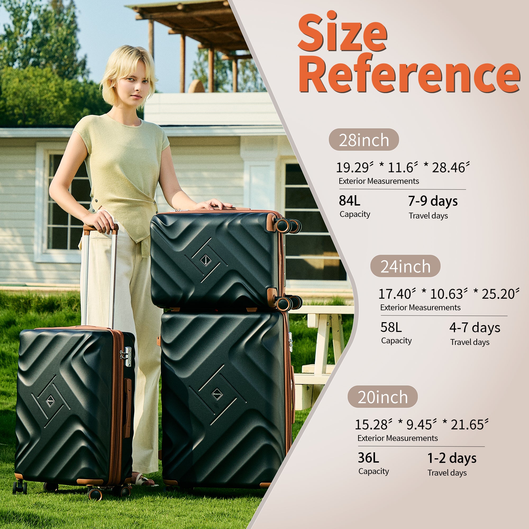 Rosamo 10 Piece Luggage Set, Expandable ABS Hardshell Luggage, Travel Suitcase Eet With Rotating Wheels And TSA Lock