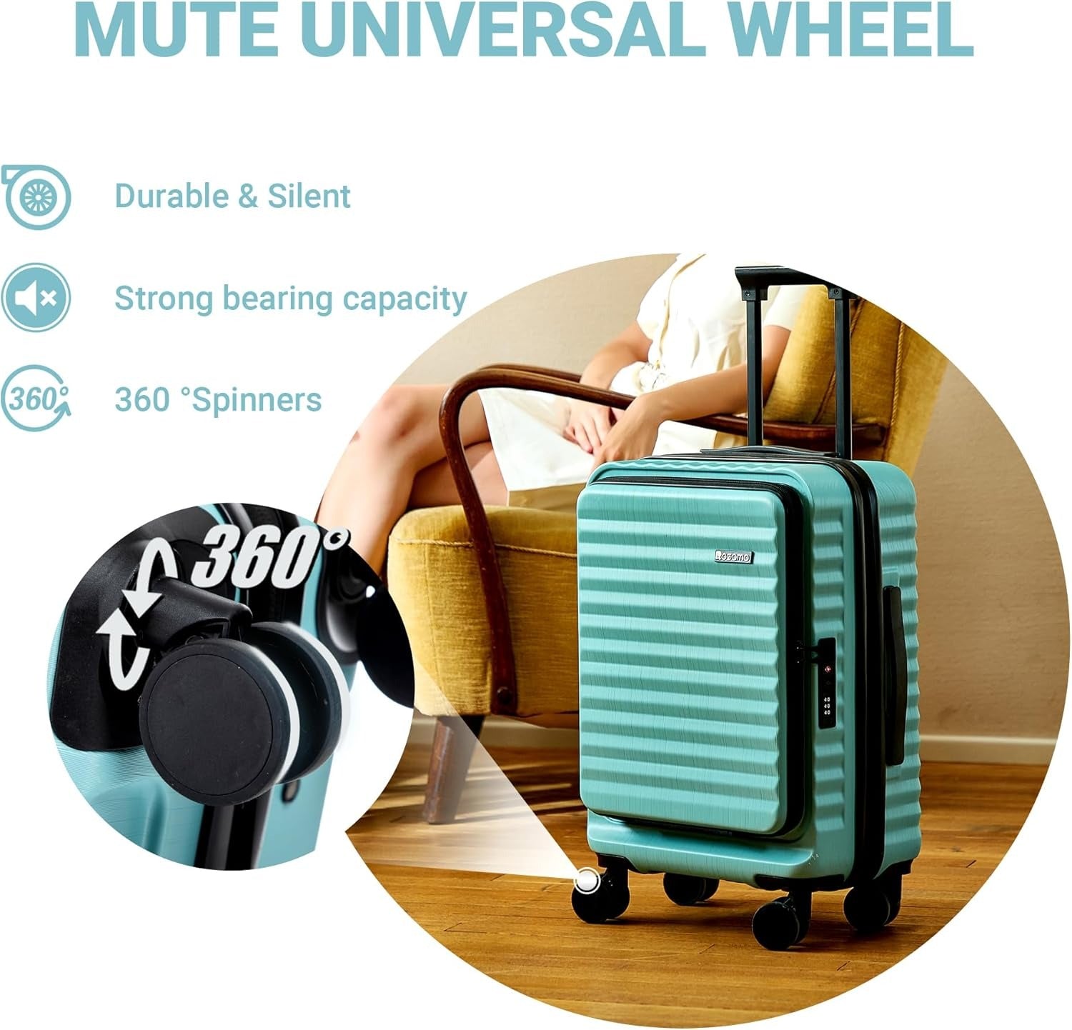 Rosamo 3-Piece Luggage Set, 20" Front Open Carry-on Hardside Suitcase with Spinner Wheels, Travel Backpack & Toiletry Bag,Expandable Luggage for Business & Trips,Tiffany Blue