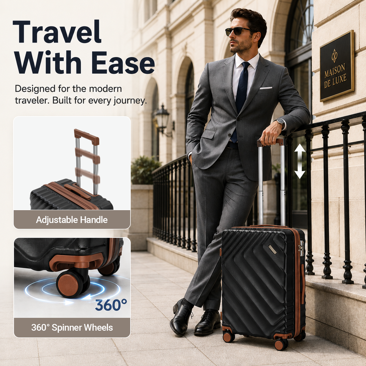 Rosamo 6 Piece Hardshell Luggage Set, Lightweight Expandable Suitcases with Spinner Wheels, TSA Lock, Durable ABS Luggage Sets for Travel,Black