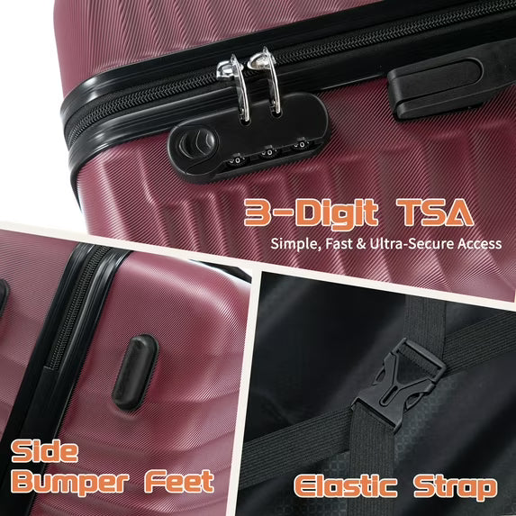 Rosamo Luggage Sets 3 Piece, HardsideTravel Suitcase with Spinner Wheels 20/24/28" , Carry on Luggage with TSA Lock(Red)