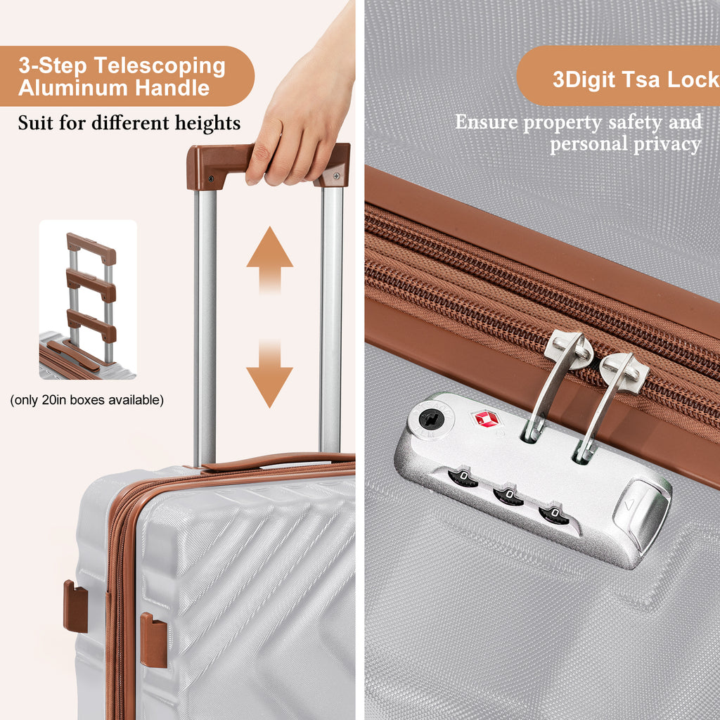 Rosamo 3-Piece 20 inch Hardside Luggage Set, Carry on Suitcase with Spinner Wheels & TSA Lock, Travel Backpack with USB & Type-C Charging Port, Toiletry Bag, Silver