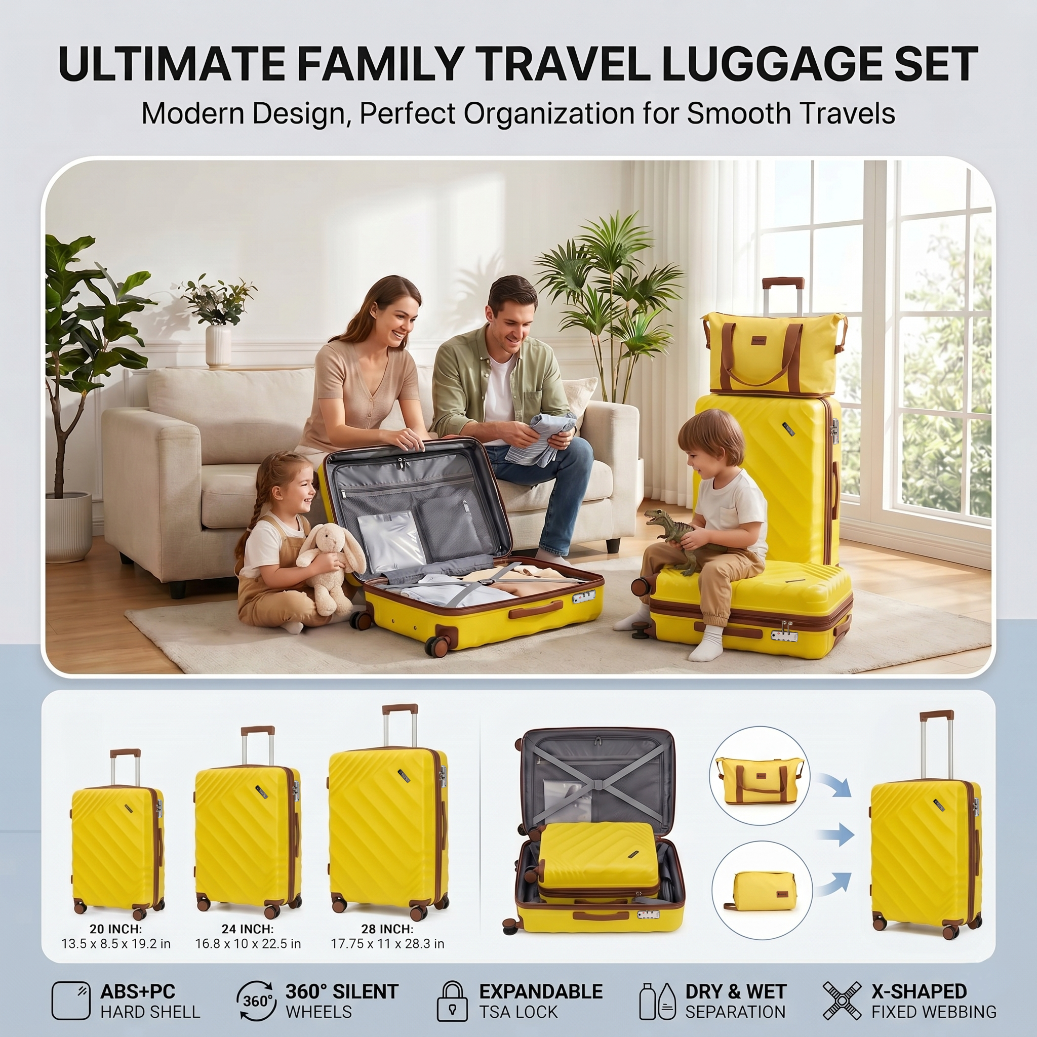 Rosamo 5 Piece Expandable Hard Shell Luggage,20/24/28 Inch Lightweight Suitcase with TSA Lock Spinner Wheel and Travel Bag,PC+ABS Material