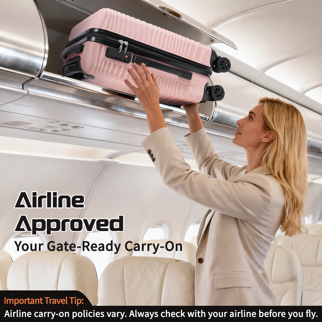 Rosamo Luggage Sets 3 Piece, HardsideTravel Suitcase with Spinner Wheels 20/24/28" , Carry on Luggage with TSA Lock(Pink)