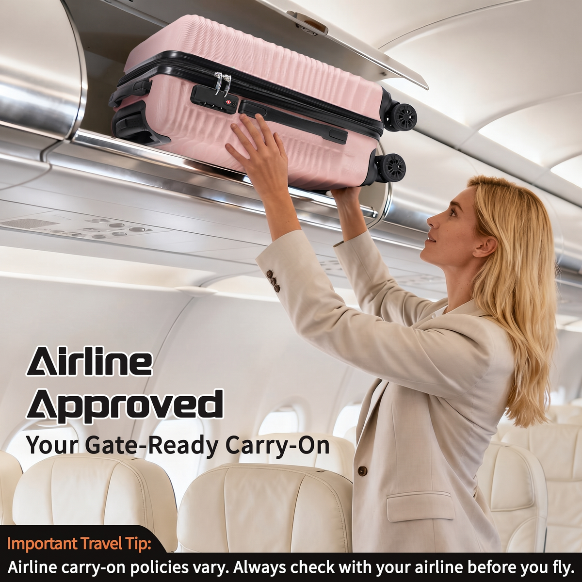 Rosamo Luggage Sets 3 Piece, HardsideTravel Suitcase with Spinner Wheels 20/24/28" , Carry on Luggage with TSA Lock(Pink)