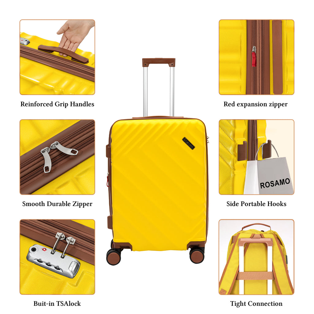 Rosamo 6 Piece Hardshell Luggage Set, Lightweight Expandable Suitcases with Spinner Wheels, TSA Lock, Durable ABSLuggage Sets for Travel；Yellow