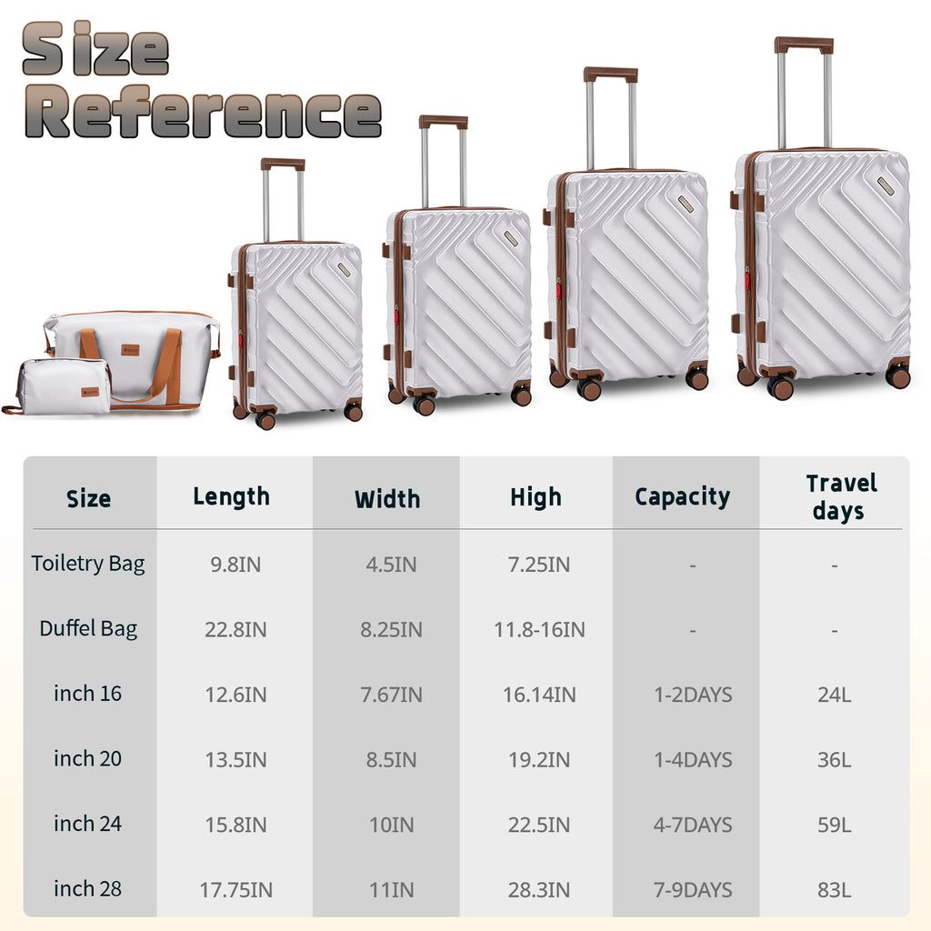 Rosamo 6 Piece Hardshell Luggage Set, Lightweight Expandable Suitcases with Spinner Wheels, TSA Lock, Durable ABS Luggage Sets for Travel,Silver