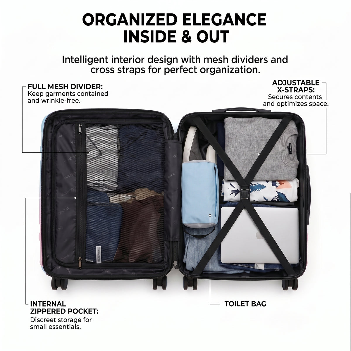 Rosamo 5-Piece Luggage Set,Expandable Hardside Spinner Suitcases with TSA Lock,20/24/28 Inch Lightweight Suitcase,Sports Handbags and Toiletries Bags