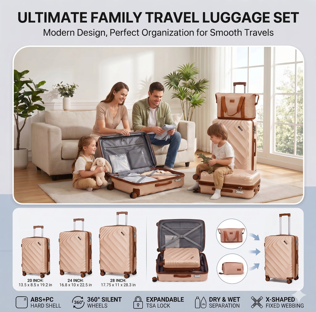 Rosamo 6 Piece Hardshell Luggage Set, Lightweight Expandable Suitcases with Spinner Wheels, TSA Lock, Durable ABSLuggage Sets for Travel；Pink
