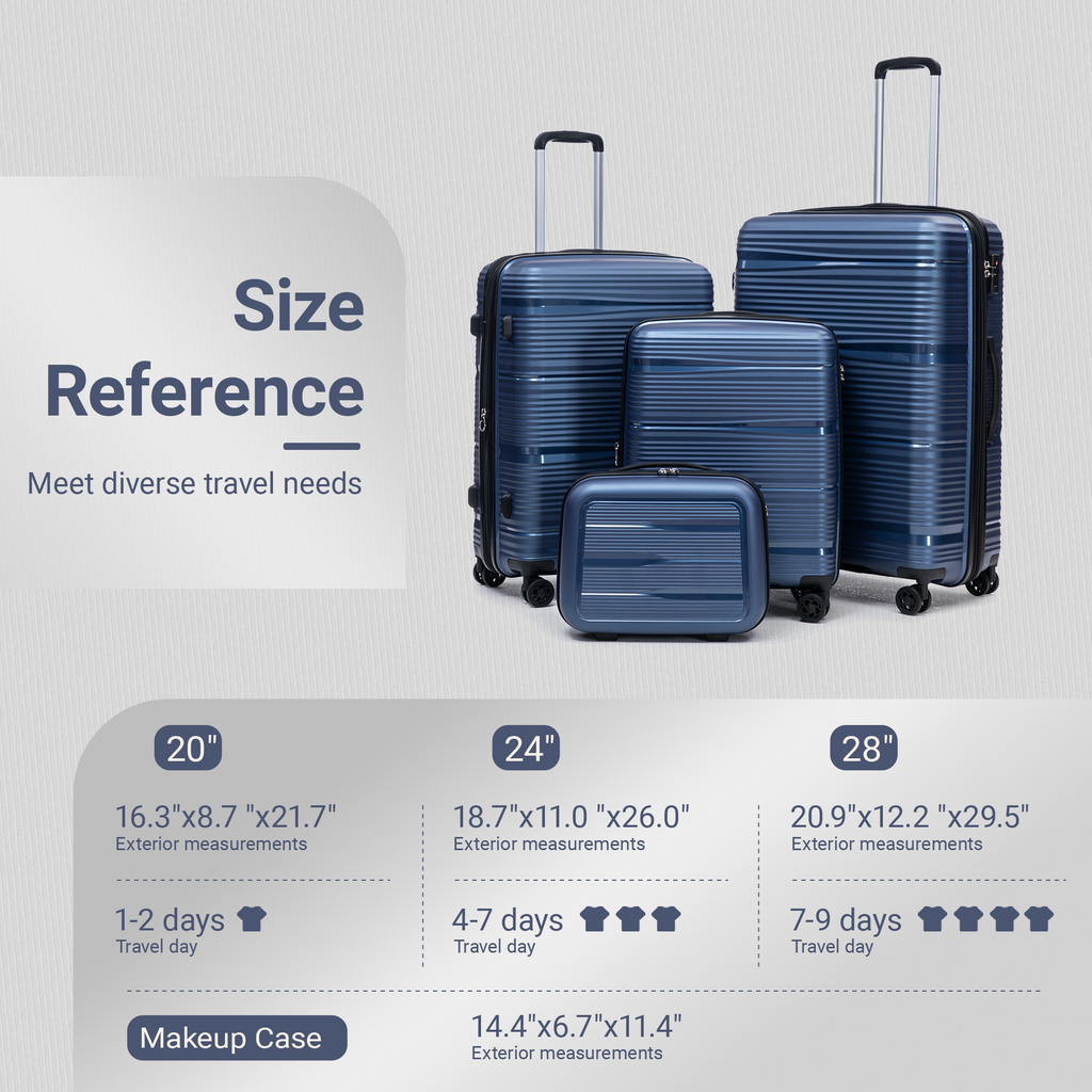 Rosamo 4-Piece Hardside Luggage Set, Expandable Rotating Luggage Compartment With TSA Lock, Lightweight Rolling Luggage Set