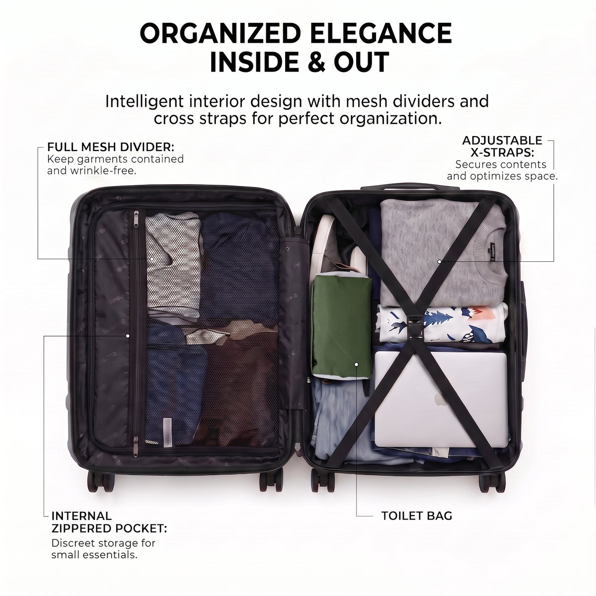 Rosamo 5-Piece Luggage Set,Expandable Hardside Spinner Suitcases with TSA Lock,20/24/28 Inch Lightweight Suitcase,Sports Handbags and Toiletries Bags