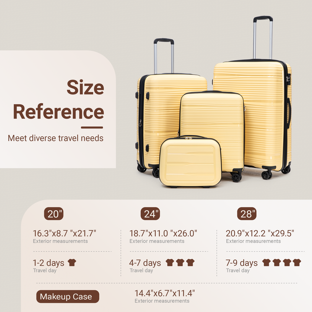 Rosamo 4-Piece Hardside Luggage Set, Expandable Rotating Luggage Compartment With TSA Lock, Lightweight Rolling Luggage Set