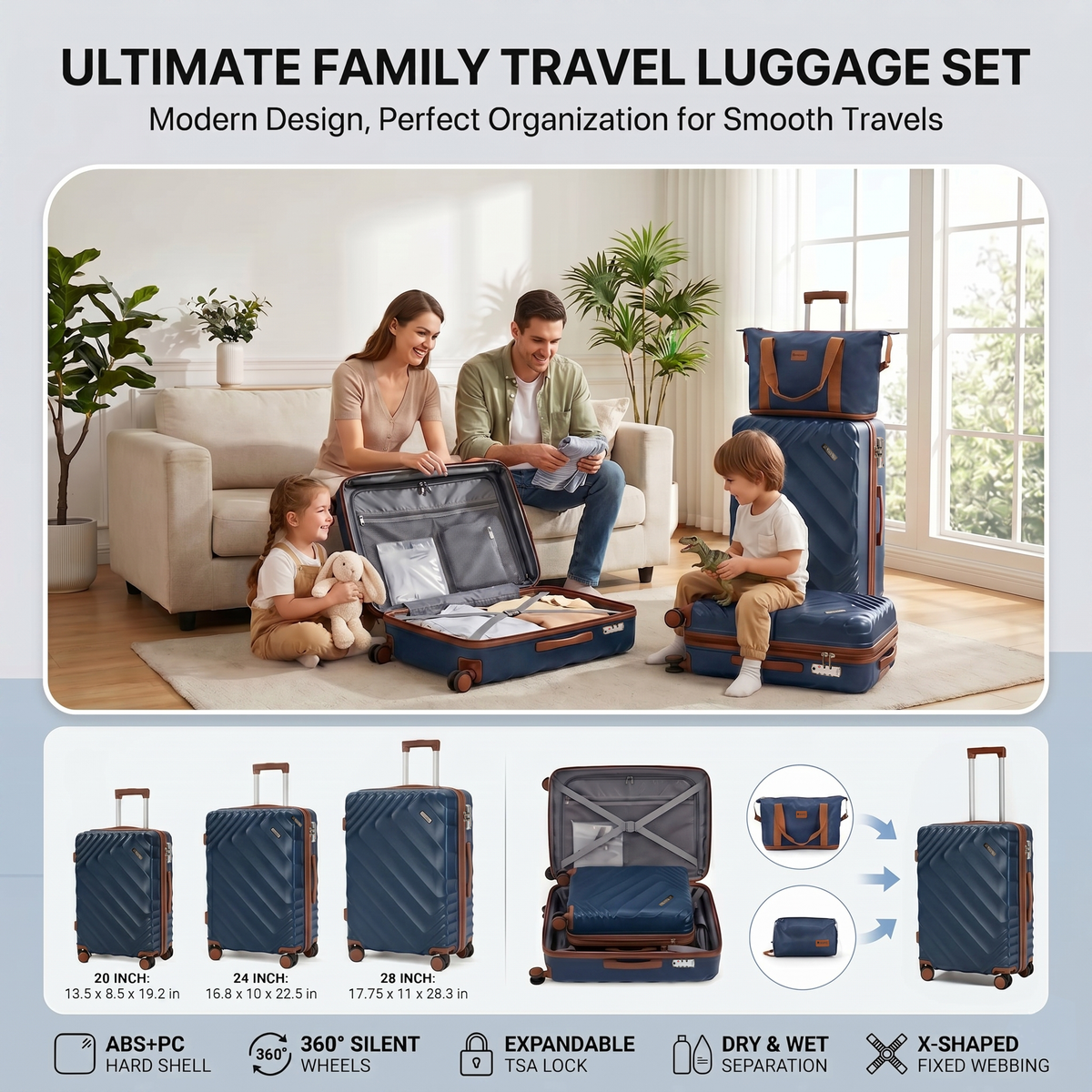 Rosamo 6 Piece Hardshell Luggage Set, Lightweight Expandable Suitcases with Spinner Wheels, TSA Lock, Durable ABS Luggage Sets for Travel,Dark Blue
